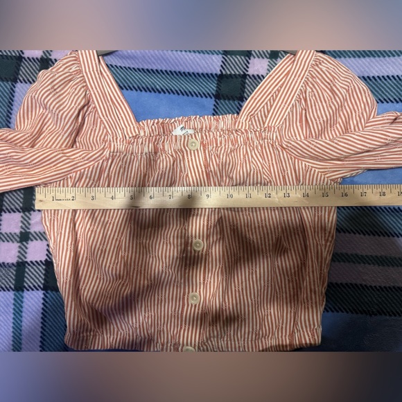 Madewell Puff Long Sleeve Button Down Crop Top Embroidered Stripes Orange Sz XS - Picture 11 of 12